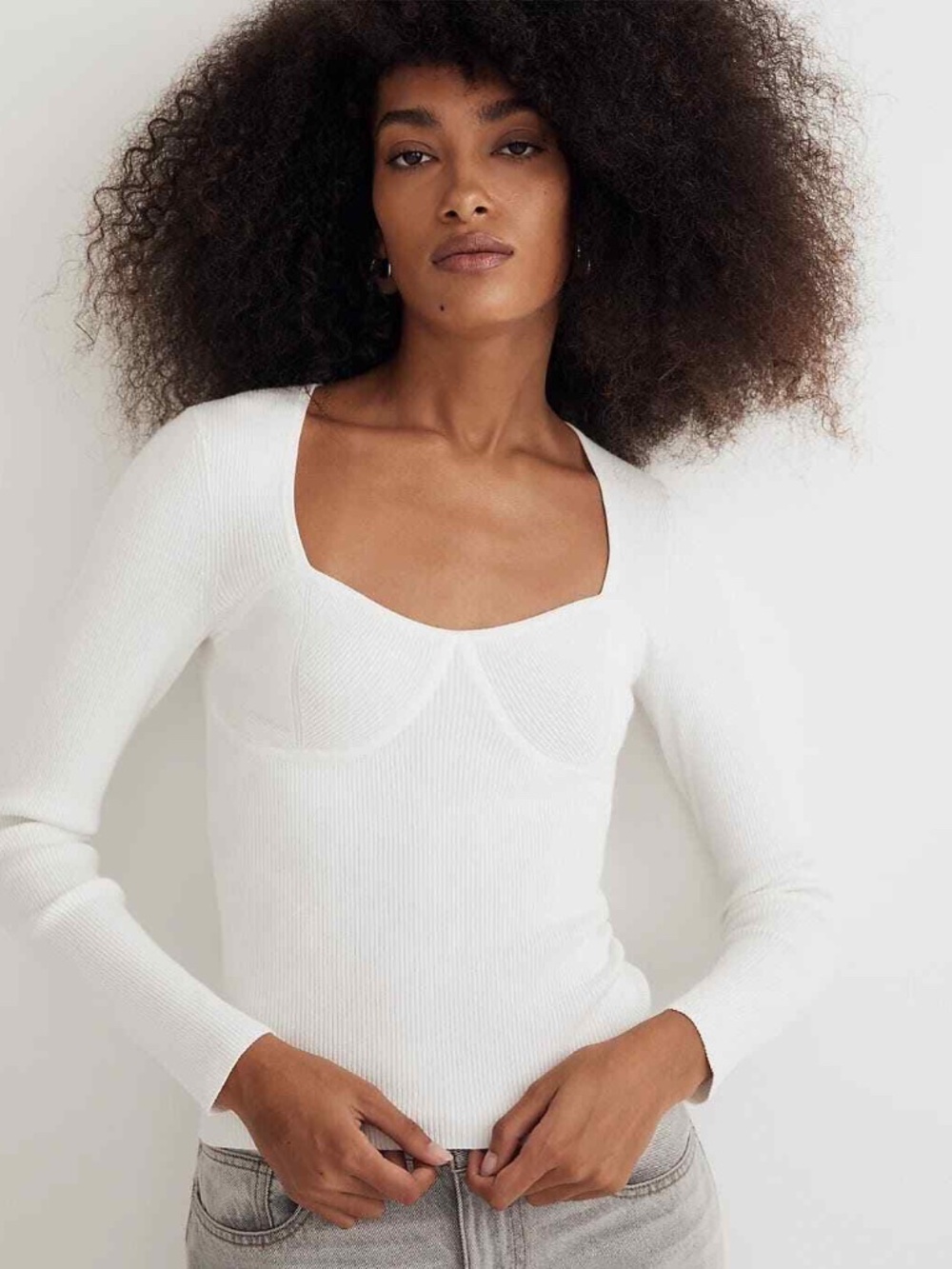 Madewell Sweetheart Neckline Knit Long Sleeve